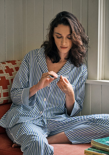 Marina Pajama Set in Green & Blue Multistripe