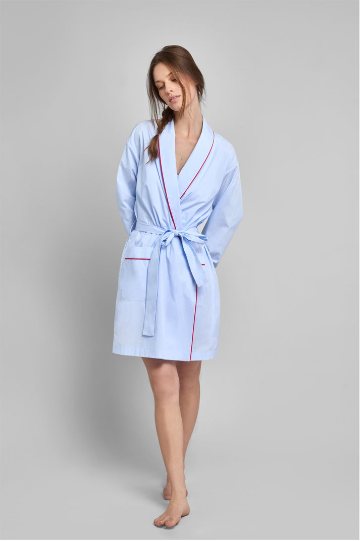 Isa Short Robe in Blue End on End