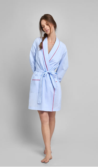 Isa Short Robe in Blue End on End
