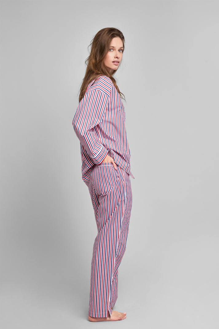Marina Pajama Set in Red & Blue Multistripe