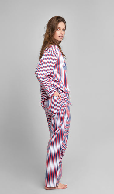 Marina Pajama Set in Red & Blue Multistripe