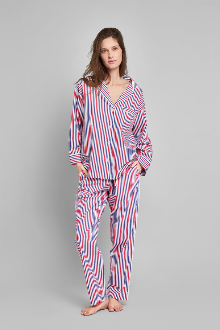 Marina Pajama Set in Red & Blue Multistripe