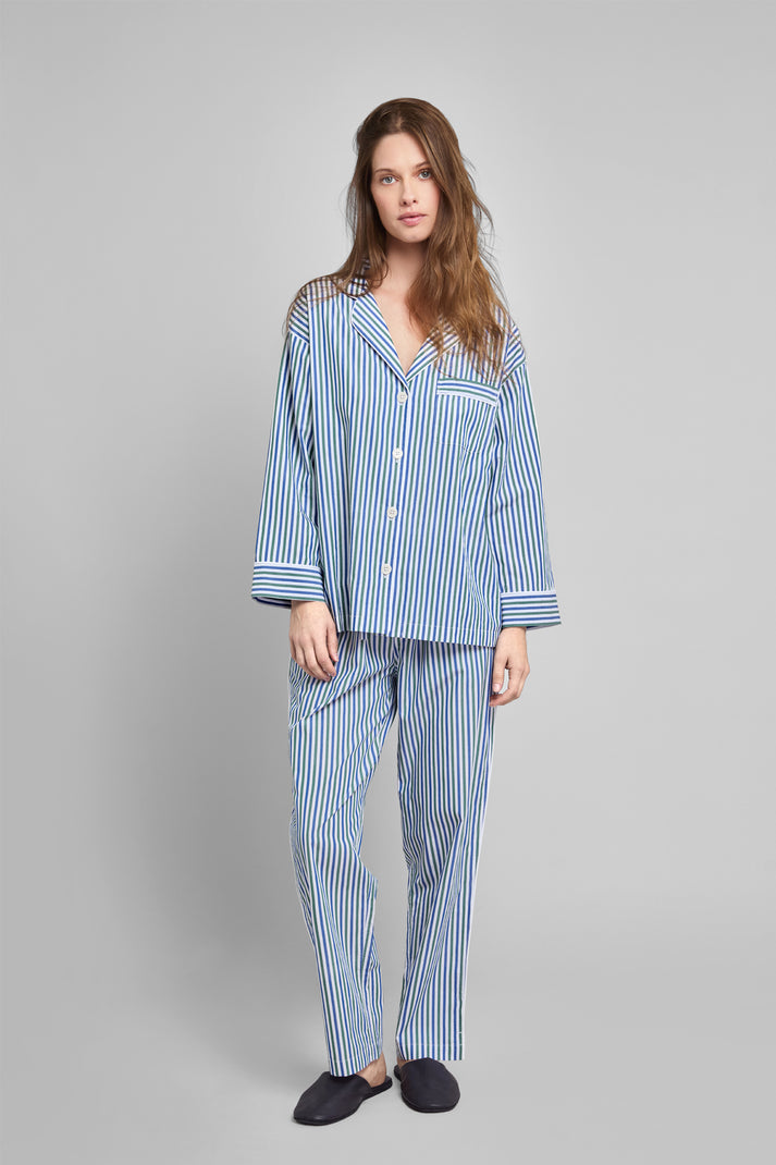 Marina Pajama Set in Green & Blue Multistripe