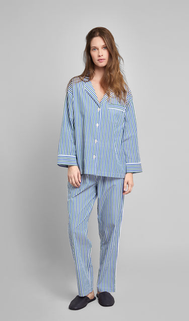 Marina Pajama Set in Green & Blue Multistripe