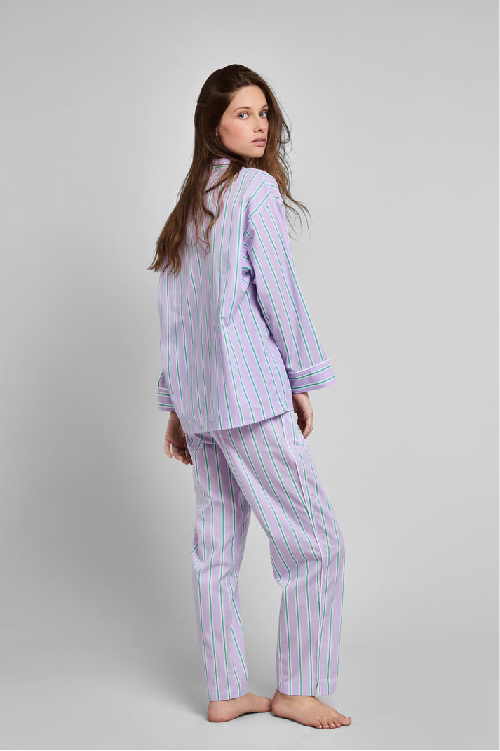 Marina Pajama Set in Green & Lavender Stripe