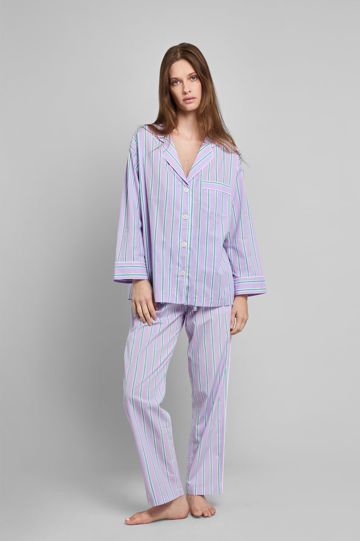 Marina Pajama Set in Green & Lavender Stripe