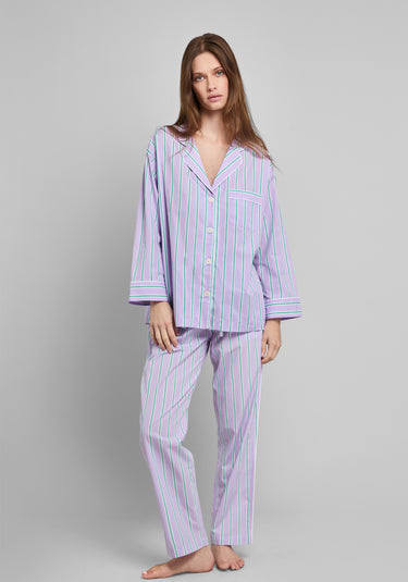 Marina Pajama Set in Green & Lavender Stripe