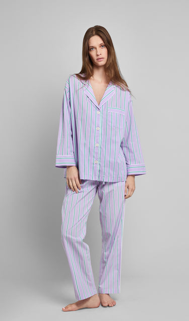 Marina Pajama Set in Green & Lavender Stripe