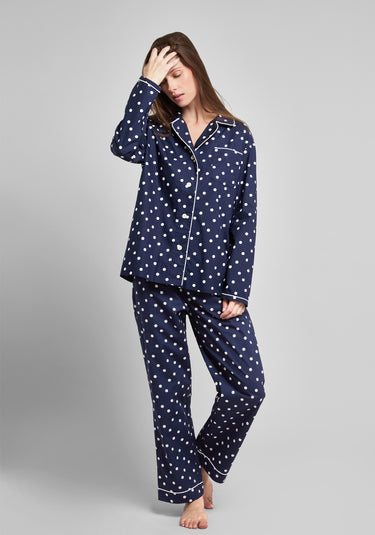 Bishop Pajama Set in Navy Polka Dot
