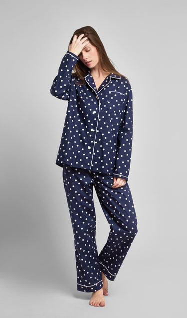 Bishop Pajama Set in Navy Polka Dot