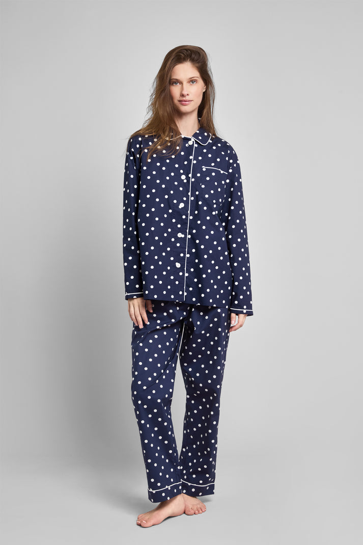 Bishop Pajama Set in Navy Polka Dot