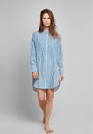 Jo Band Collar Nightdress in Green & Blue Multistripe