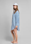 Jo Band Collar Nightdress in Green & Blue Multistripe