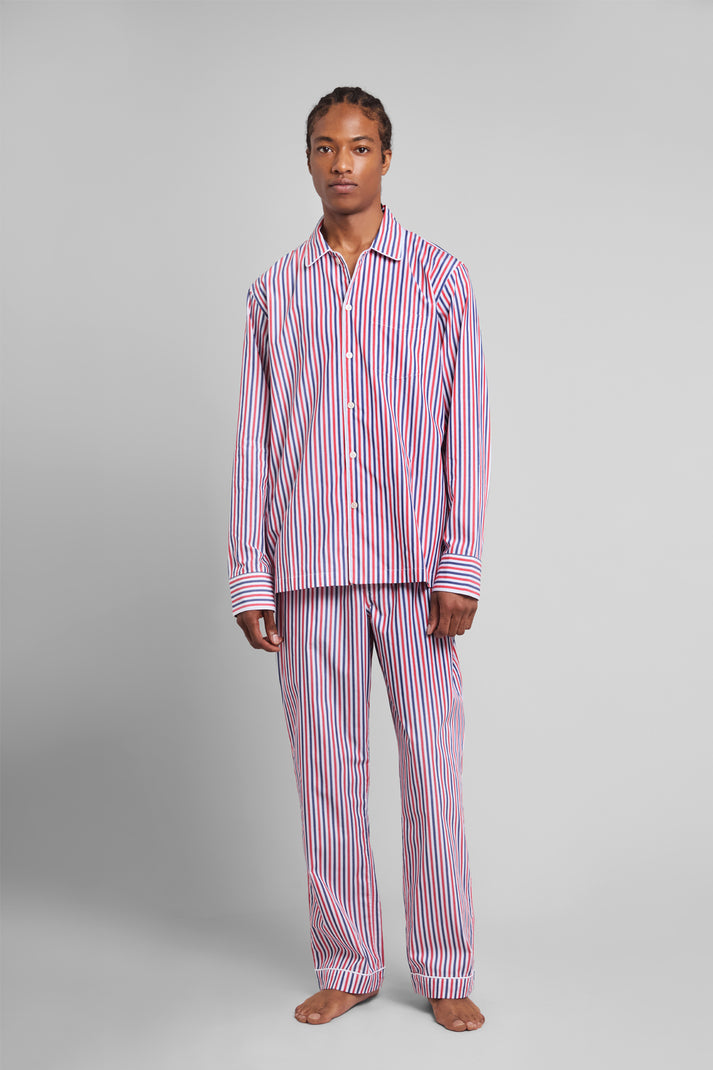 Henry Pajama Set in Red & Blue Multistripe