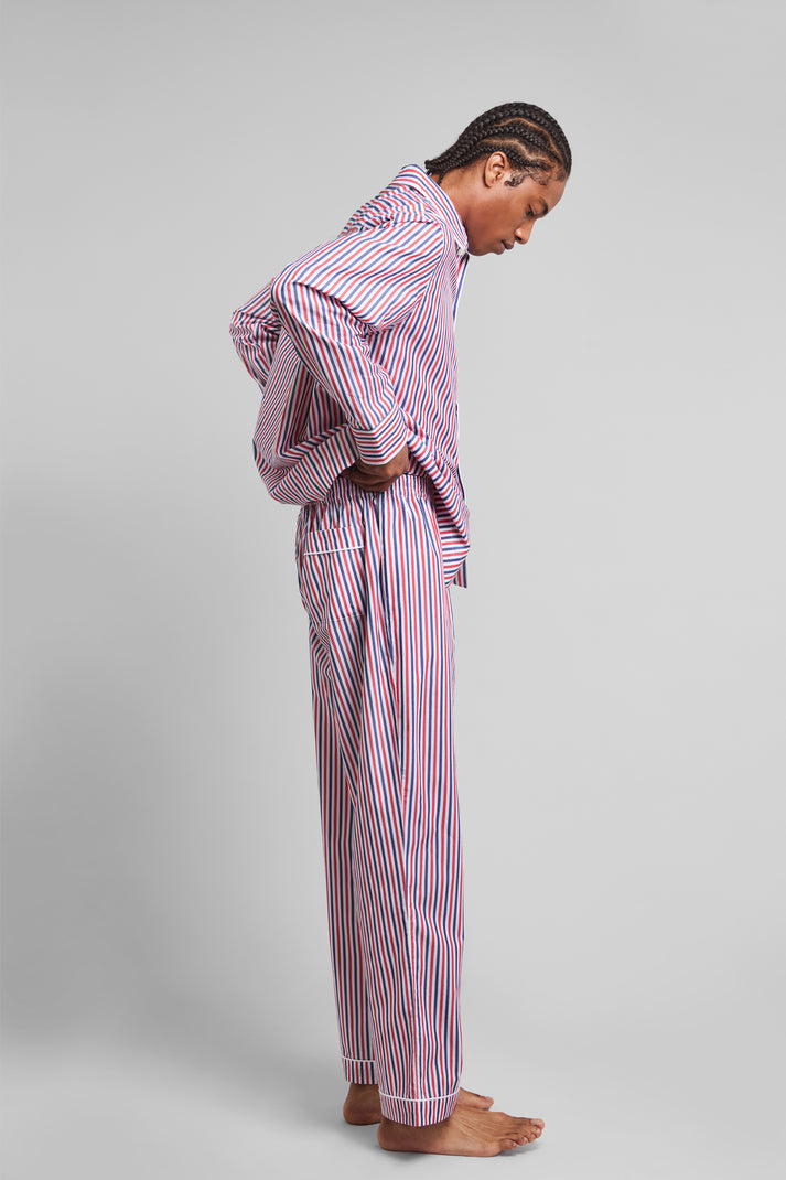 Henry Pajama Set in Red & Blue Multistripe