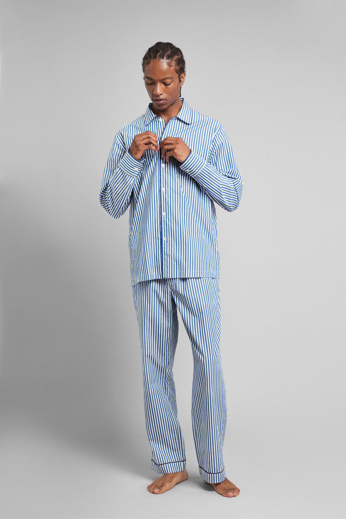 Henry Pajama Set in Green & Blue Multistripe