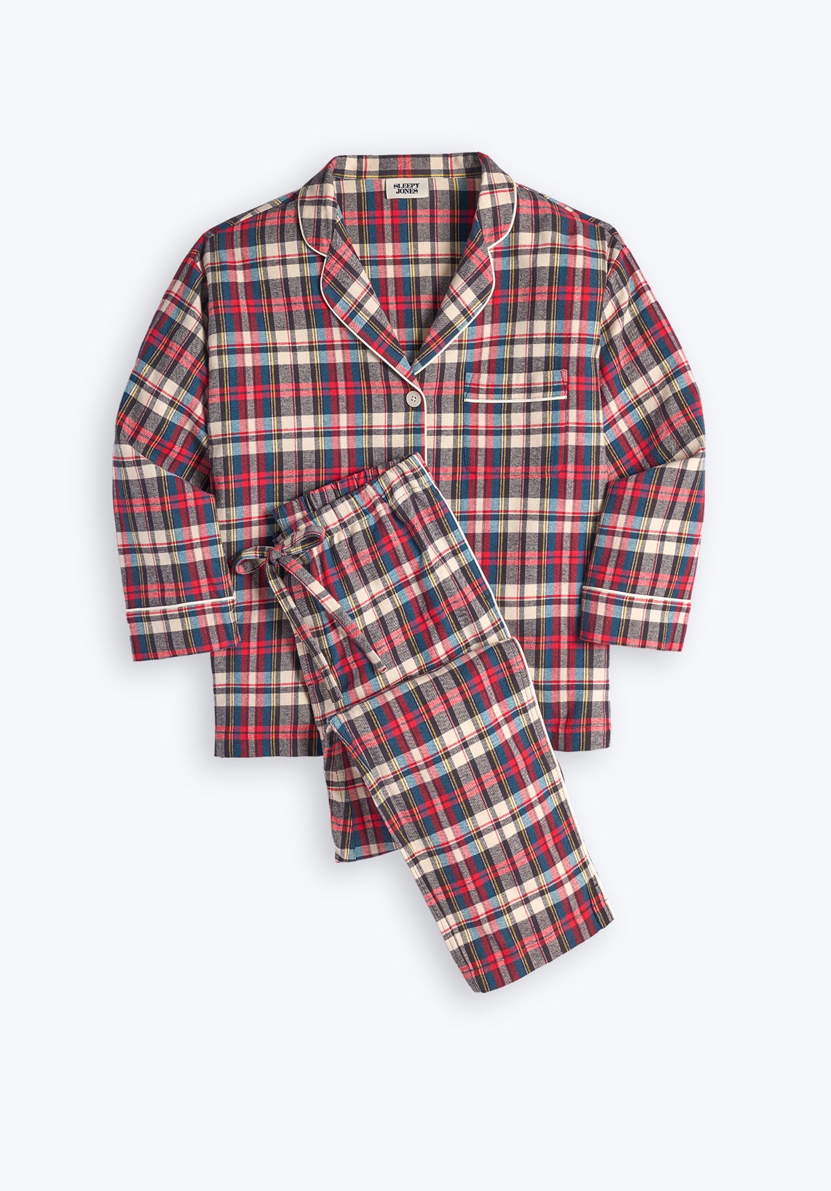 SLEEPY JONES Marina Pajama Set in Flannel Taffeta Plaid Sleepy