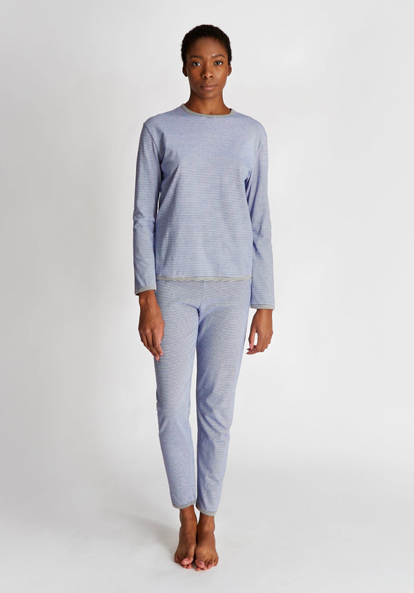 SLEEPY JONES | Brigitte Lounge Shirt in Blue & White Mini Stripe