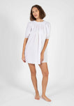 SLEEPY JONES | Eva Short Smocked Dress in White Swiss Dot - Women's Dresses