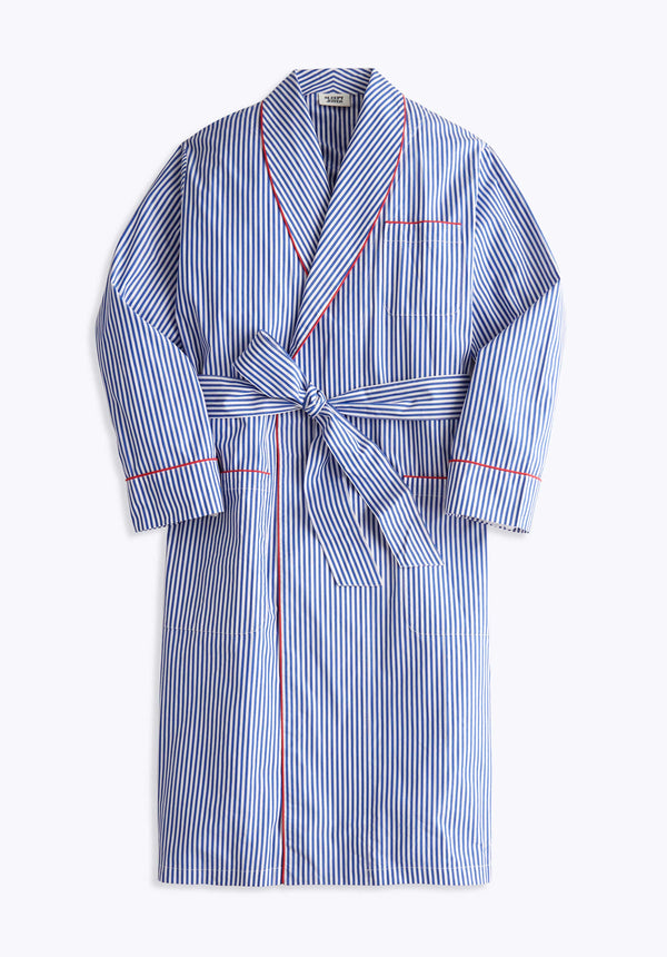 SLEEPY JONES | The Glenn Robe in Blue & White Stripe Cotton