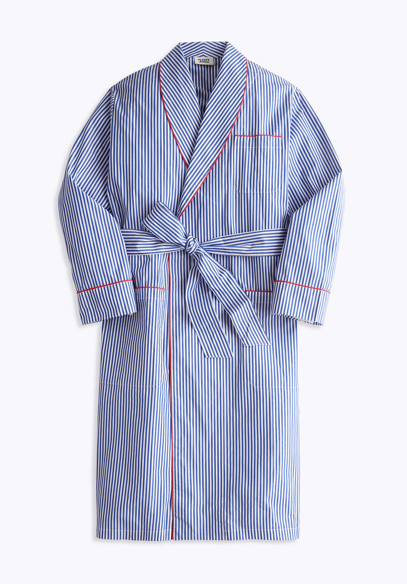 SLEEPY JONES | The Glenn Robe in Blue & White Stripe Cotton