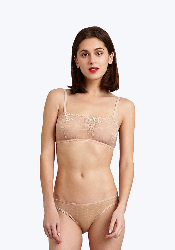 SLEEPY JONES | Goldin Bikini in Nude Swiss Dot Mesh / XS-