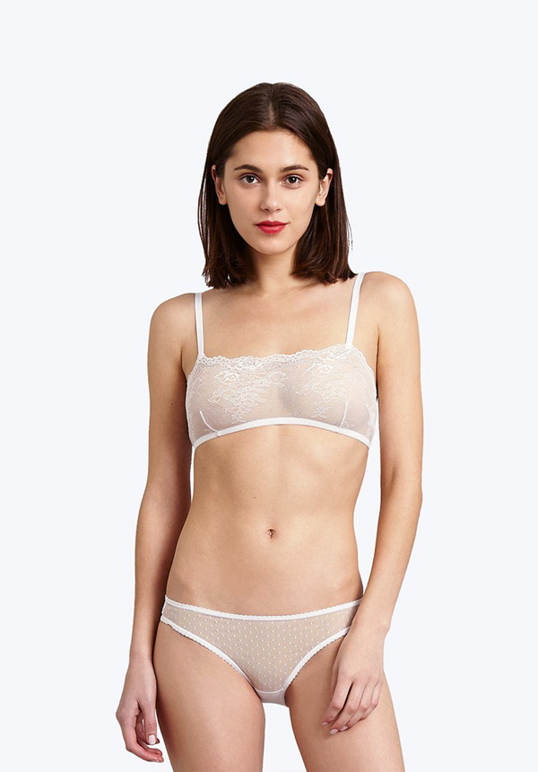 SLEEPY JONES | Goldin Bikini in White Swiss Dot Mesh / XS-