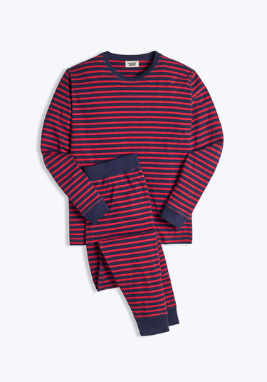 Helen Lounge Set in Navy and Red Stripe Slub Jersey