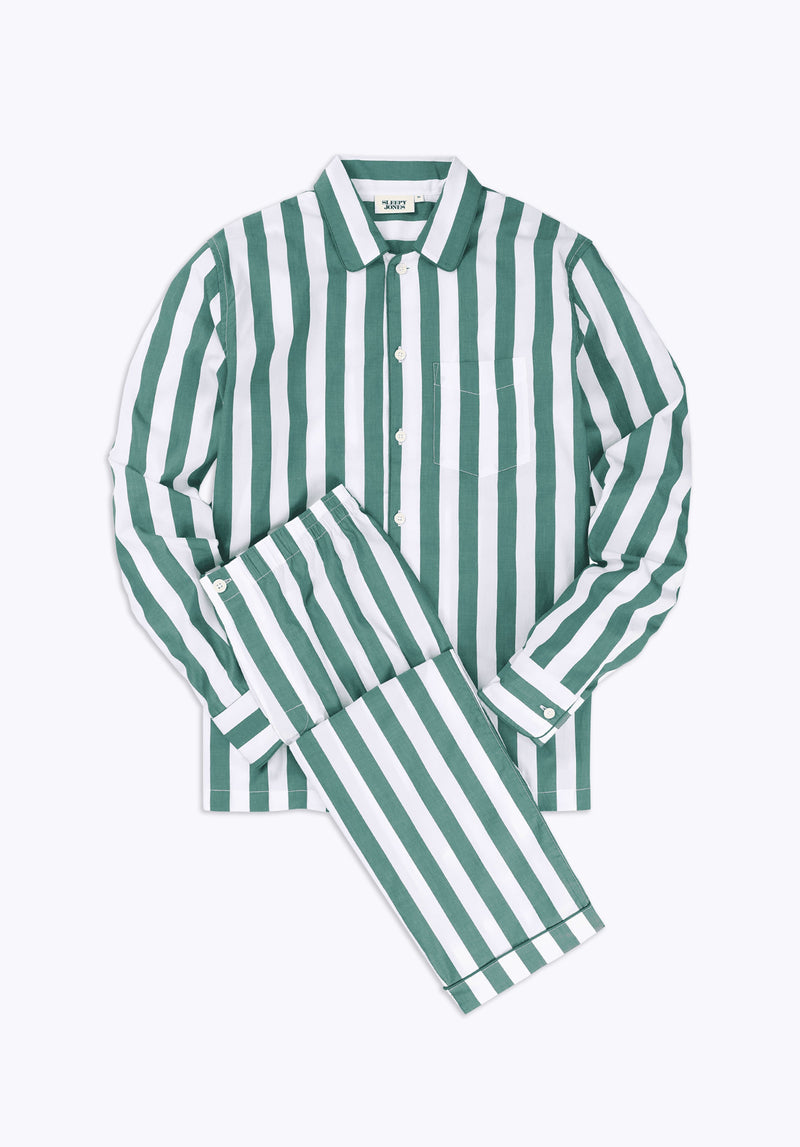 SLEEPY JONES | Henry Pajama Set in Green & White Tent Stripe - [product-type]