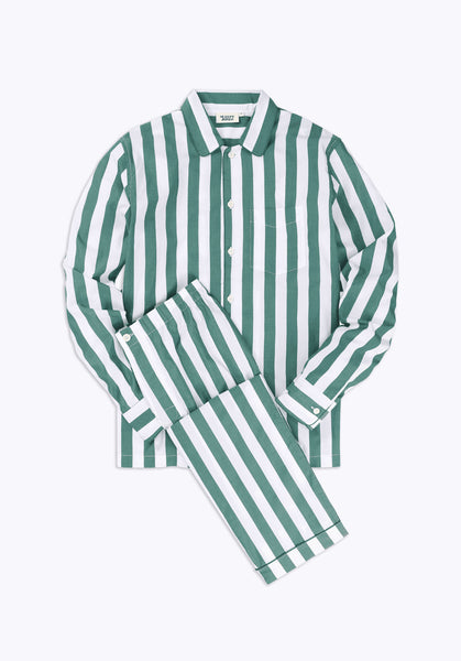 SLEEPY JONES | Henry Pajama Set in Green & White Tent Stripe