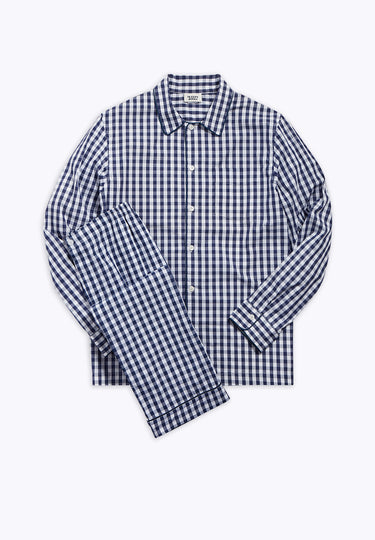 SLEEPY JONES | Henry Pajama Set in Large Navy Gingham - [product-type]