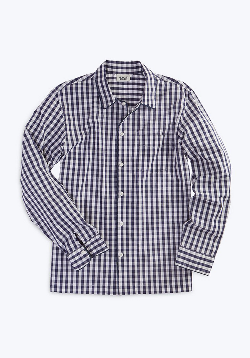 SLEEPY JONES | Henry Pajama Shirt in Large Navy Gingham - [product-type]