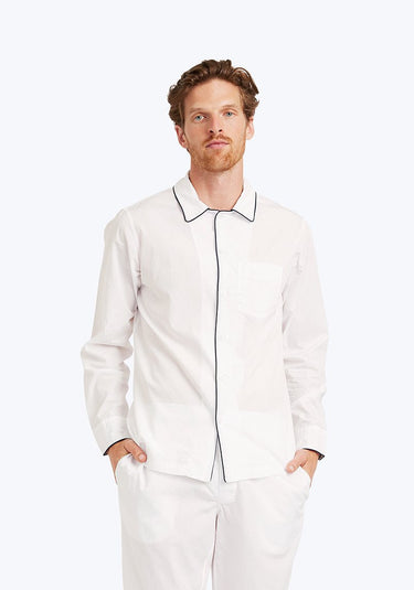 SLEEPY JONES | Henry Pajama Shirt in White End on End - [product-type]