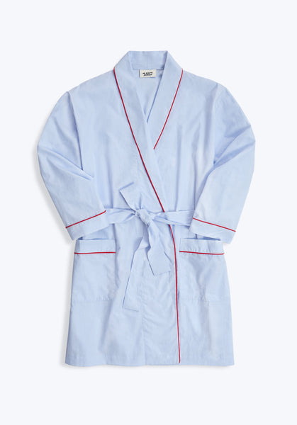 short cotton dressing gown Women's Short Signature Robe Light Blue on White