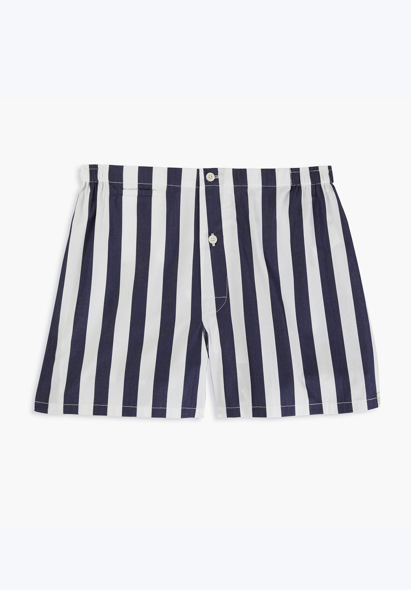 SLEEPY JONES Jasper Tailored Boxer Navy & White Tent Stripe