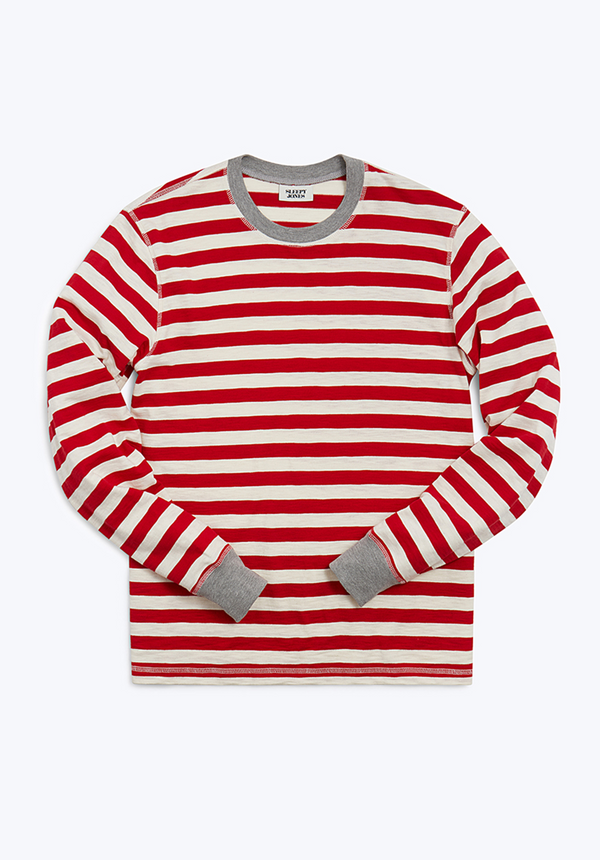 SLEEPY JONES | Keith Long Sleeve Shirt Red Slub Stripe