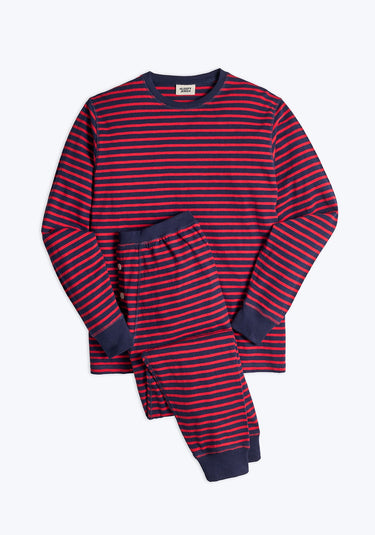 Keith Lounge Set in Navy and Red Stripe Slub Jersey