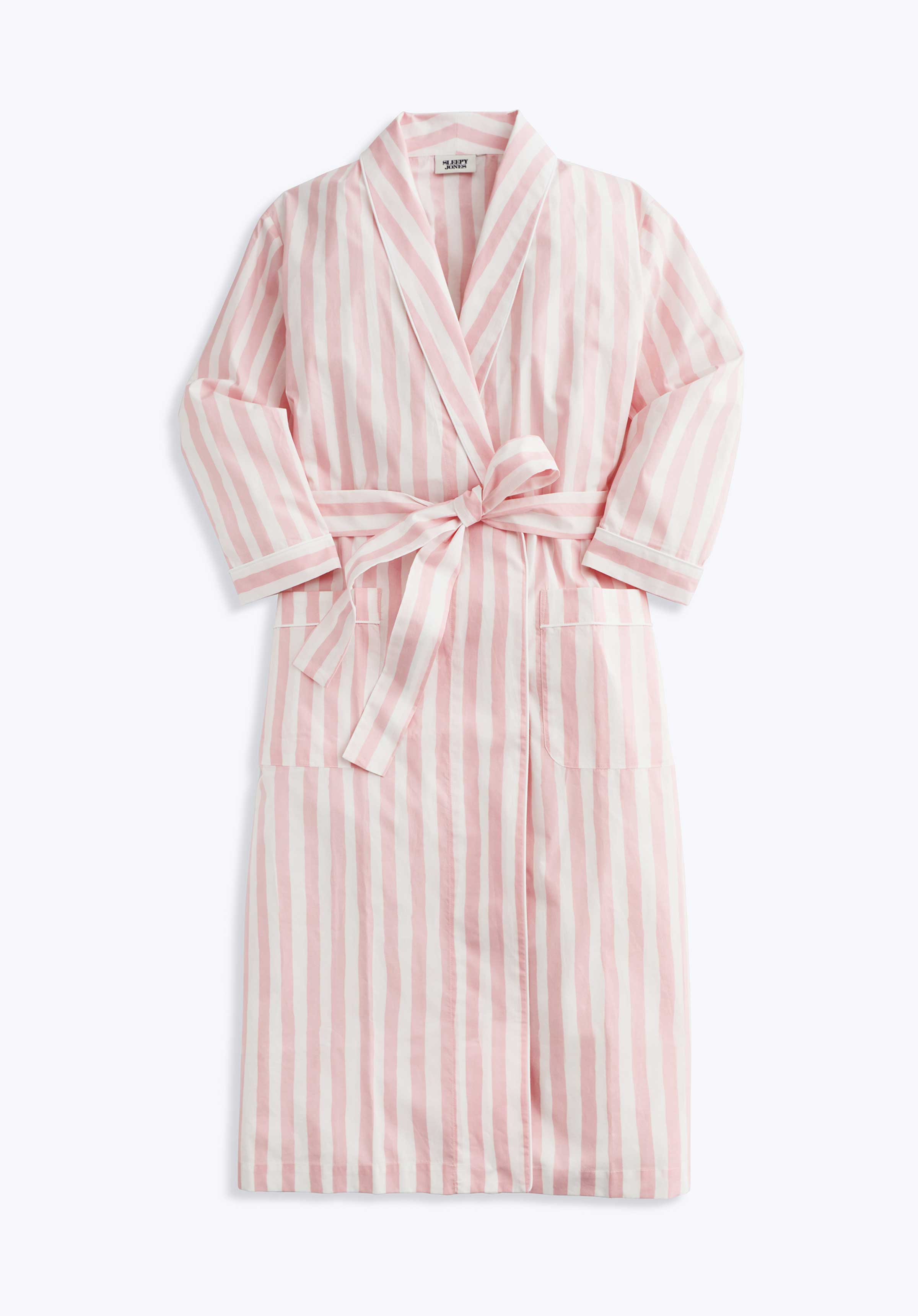 SLEEPY JONES Marianne Long Robe in Pink White Painted Stripe