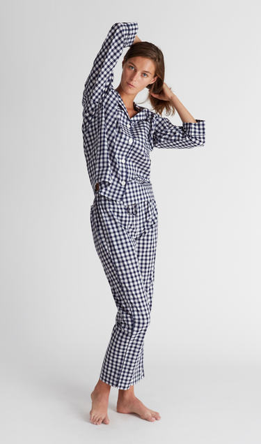 SLEEPY JONES | Marina Pajama Set in Large Navy Gingham - Women's Pajama Sets