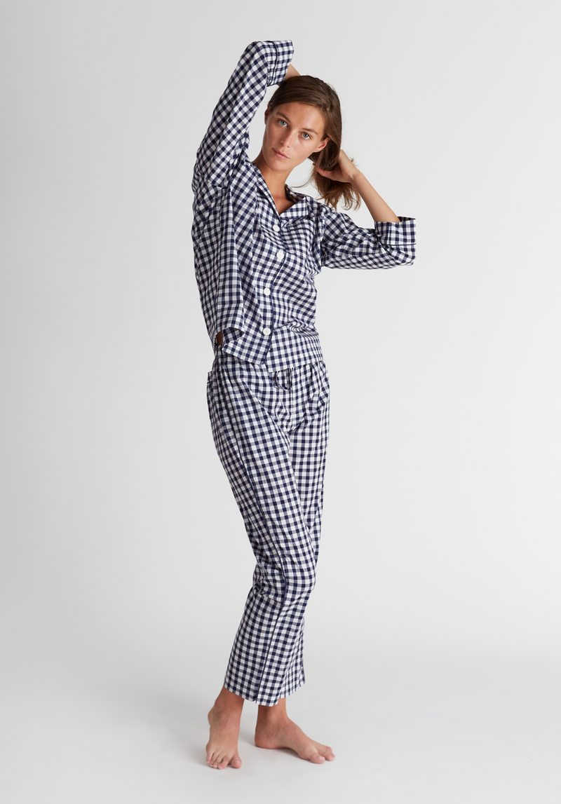 SLEEPY JONES | Marina Pajama Set in Large Navy Gingham - Women's Pajama Sets
