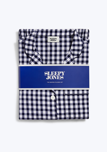 SLEEPY JONES | Marina Pajama Set in Large Navy Gingham - Women's Pajama Sets