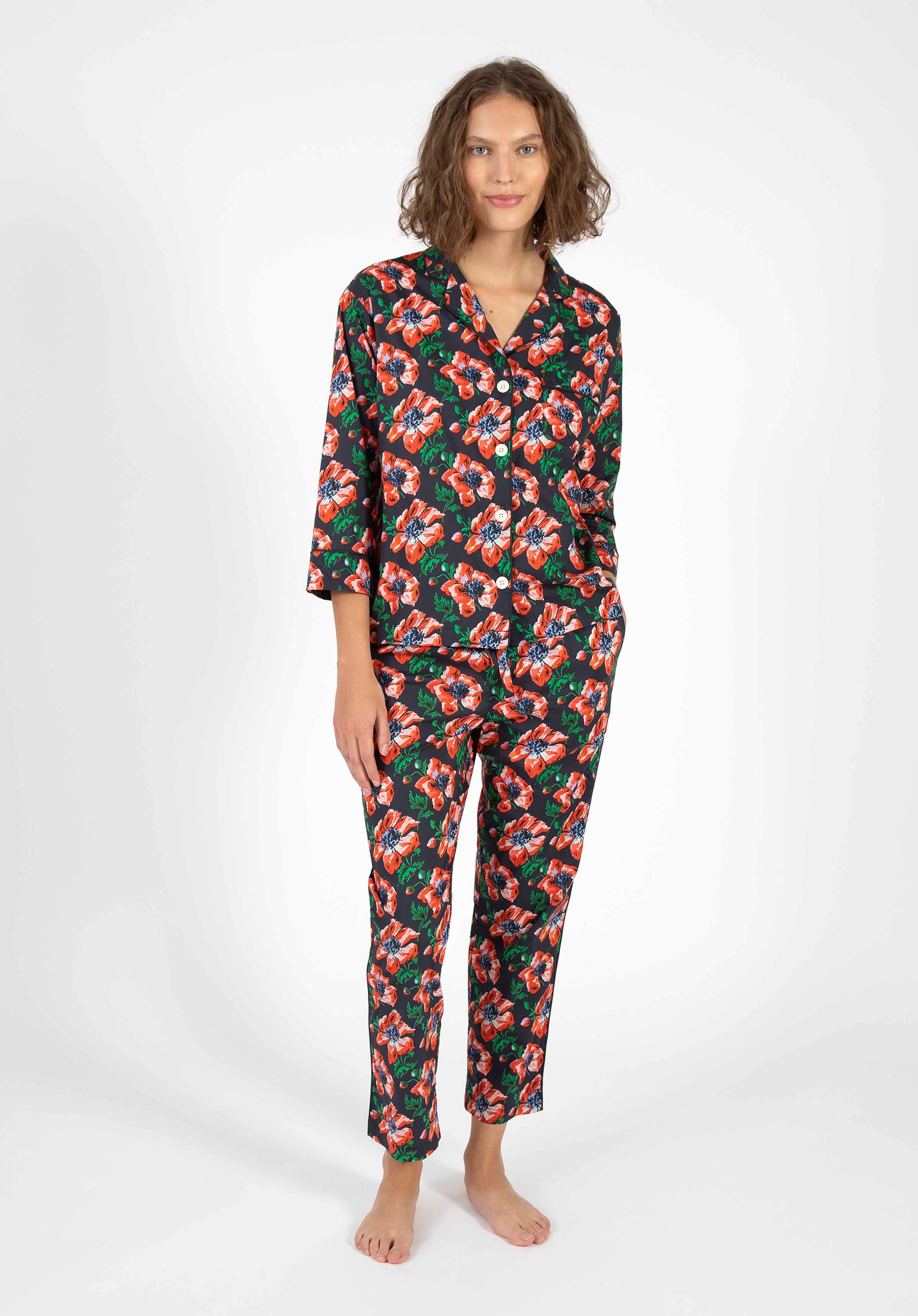 SLEEPY JONES Marina Pajama Set in Navy Garden Floral Sleepy Jones