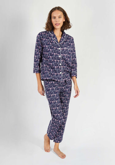 SLEEPY JONES | Marina Pajama Set in Pink Berry Floral Navy - Women's Pajama Sets