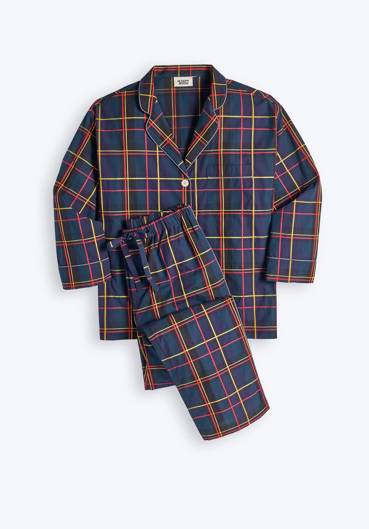 SLEEPY JONES Marina Pajama Set in Sateen Holiday Plaid Sleepy