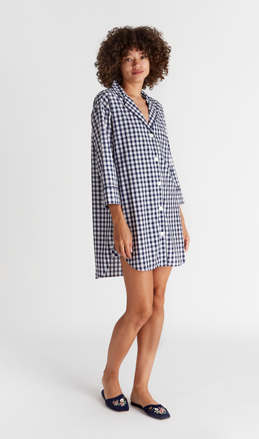 SLEEPY JONES | Marina Shirt Dress in Large Navy Gingham