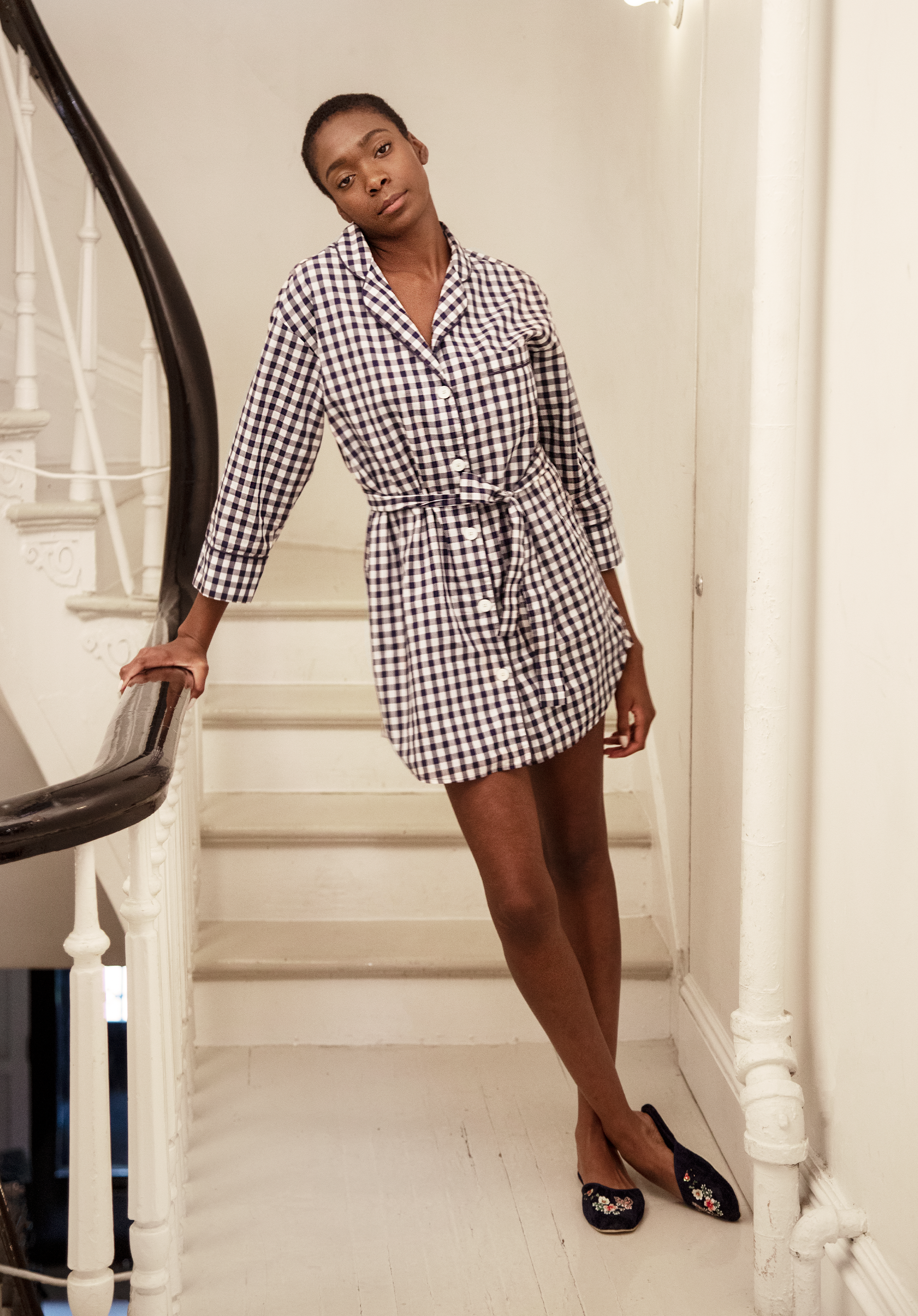 SLEEPY JONES | Marina Shirt Dress in Large Navy Gingham – Sleepy Jones