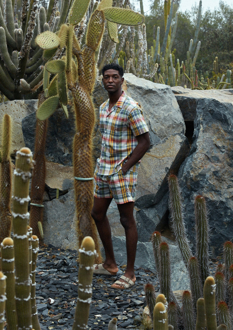 SLEEPY JONES | Martin Easy Short in Beige Golfer's Madras - [product-type]