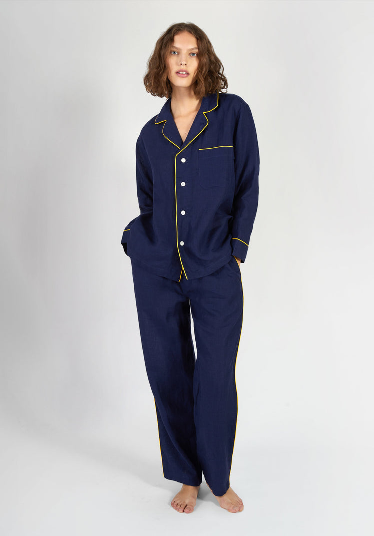 SLEEPY JONES  Milton Pajama Shirt in Navy Linen – Sleepy Jones