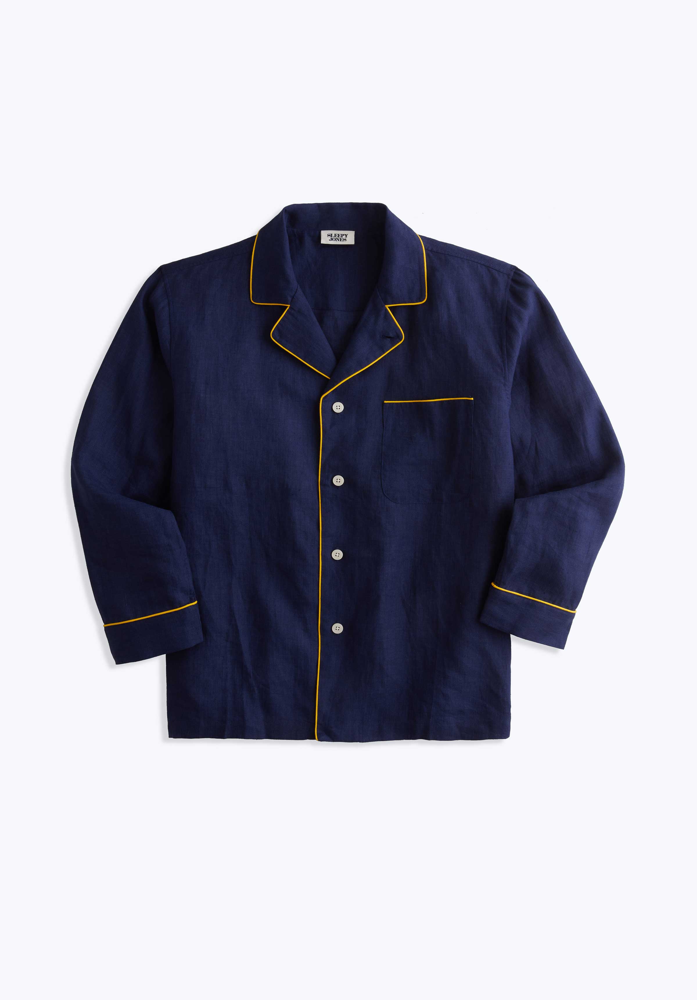 SLEEPY JONES Milton Pajama Shirt in Navy Linen Sleepy Jones