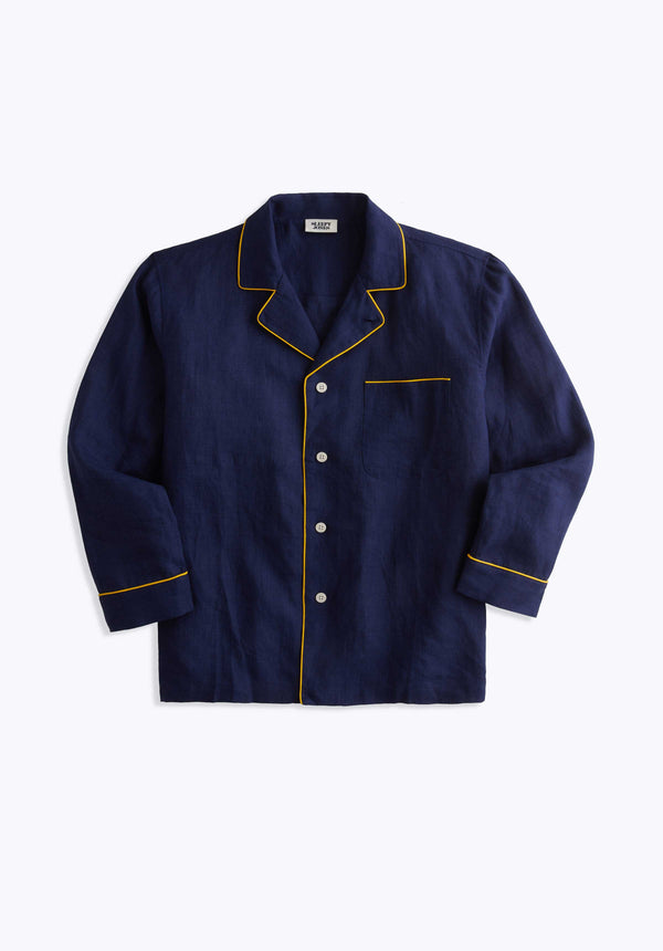 SLEEPY JONES | Milton Pajama Shirt in Navy Linen - [product-type]